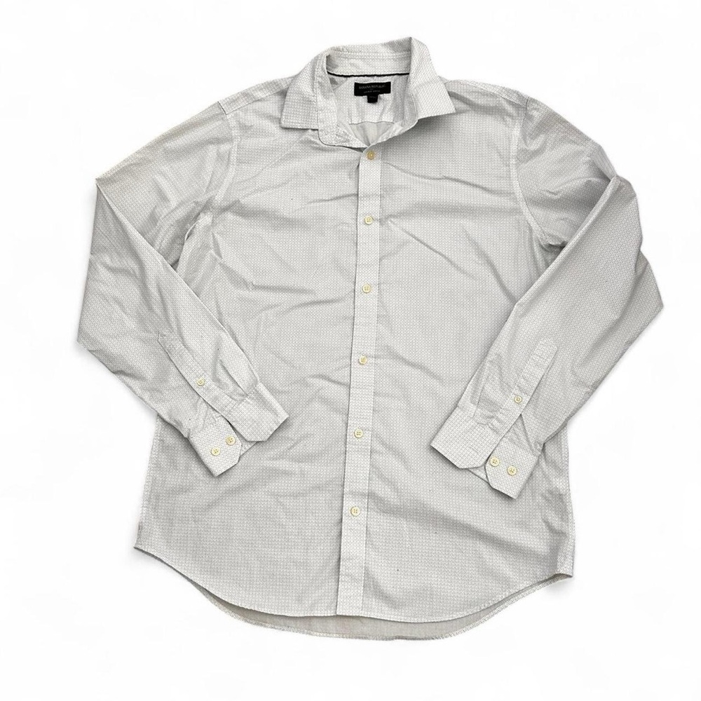 Banana Republic white w small blue/grey pattern non-iron slim fit shirt